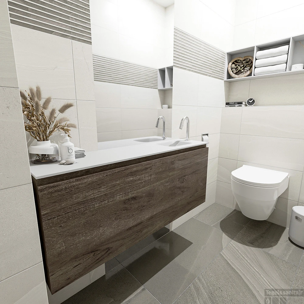 MONDIAZ OLAN 120cm Toiletmeubel Dark Brown. LEX Wastafel Talc Rechts 1 Kraangat 2 MONDIAZ OLAN 120cm Toiletmeubel Dark Brown. LEX Wastafel Talc Rechts 1 Kraangat - Afbeelding 2