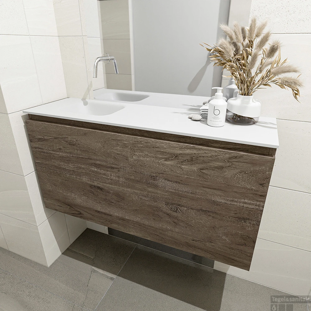 MONDIAZ OLAN 100cm Toiletmeubel Dark Brown. LEX Wastafel Talc Links Geen Kraangat 4 MONDIAZ OLAN 100cm Toiletmeubel Dark Brown. LEX Wastafel Talc Links Geen Kraangat - Afbeelding 4