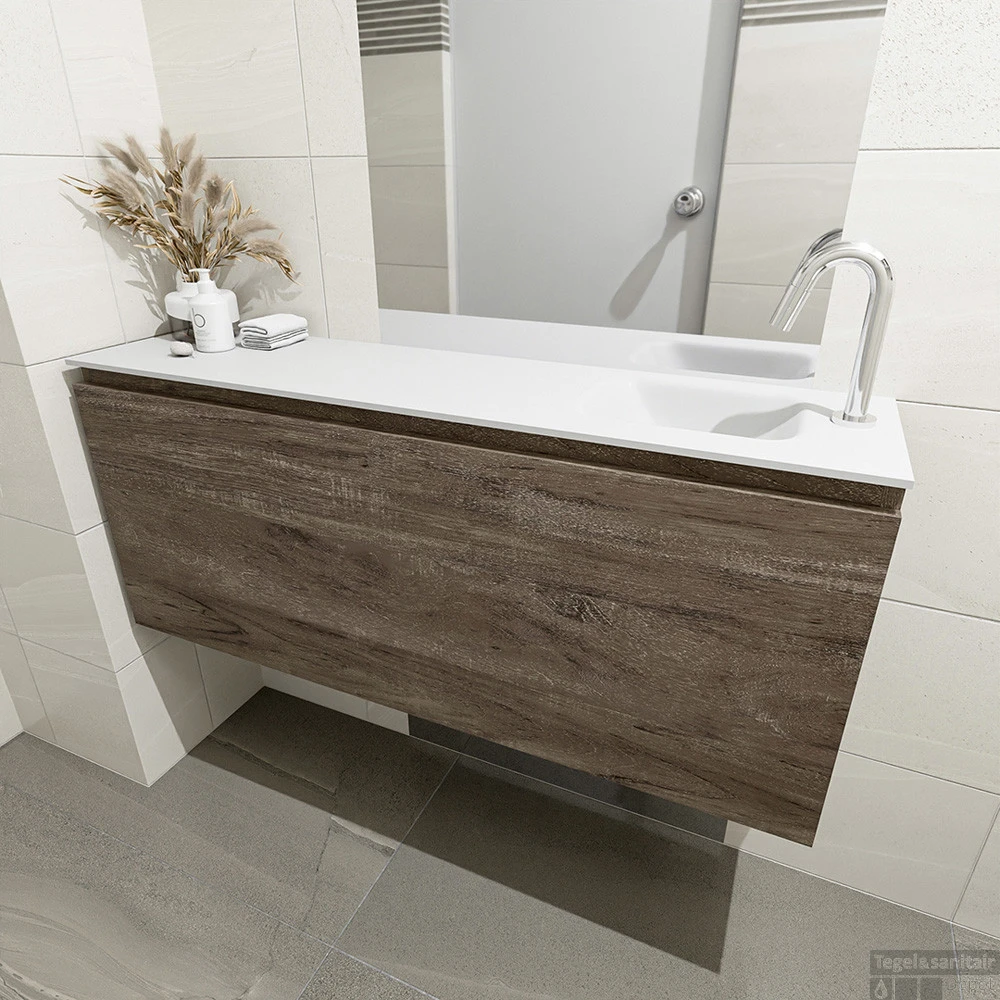 MONDIAZ OLAN 120cm Toiletmeubel Dark Brown. LEX Wastafel Talc Rechts 1 Kraangat 4 MONDIAZ OLAN 120cm Toiletmeubel Dark Brown. LEX Wastafel Talc Rechts 1 Kraangat - Afbeelding 4