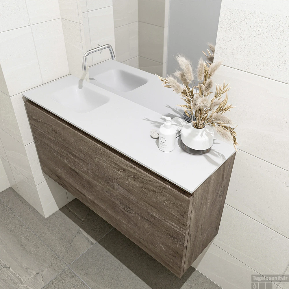 MONDIAZ OLAN 100cm Toiletmeubel Dark Brown. LEX Wastafel Talc Links Geen Kraangat 3 MONDIAZ OLAN 100cm Toiletmeubel Dark Brown. LEX Wastafel Talc Links Geen Kraangat - Afbeelding 3