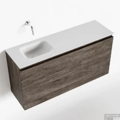 MONDIAZ OLAN 100cm Toiletmeubel Dark Brown. LEX Wastafel Talc Links Geen Kraangat