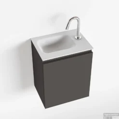 MONDIAZ OLAN 40cm Toiletmeubel Dark Grey. LEX Wastafel Talc Links 1 Kraangat
