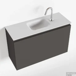 MONDIAZ OLAN 80cm Toiletmeubel Dark Grey. LEX Wastafel Talc Midden 1 Kraangat