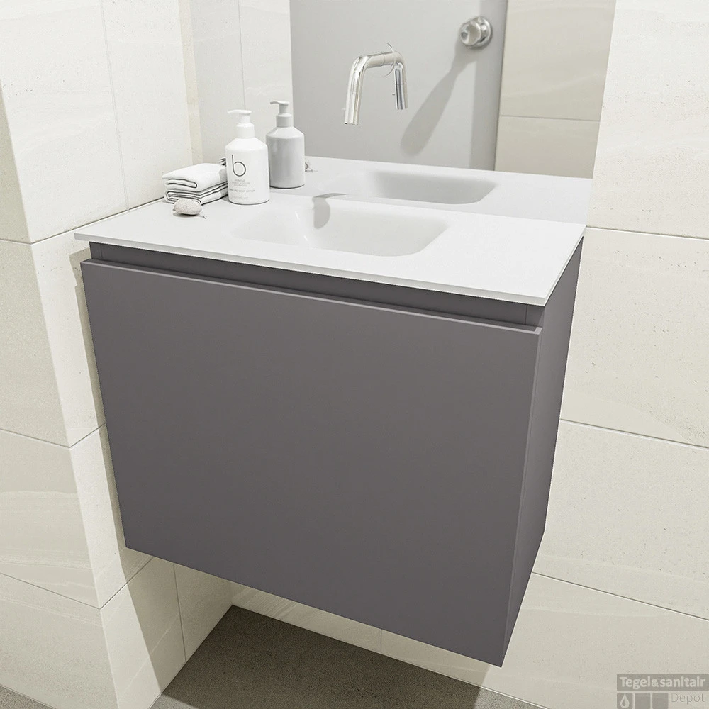 MONDIAZ OLAN 60cm Toiletmeubel Dark Grey. LEX Wastafel Talc Midden Geen Kraangat 4 MONDIAZ OLAN 60cm Toiletmeubel Dark Grey. LEX Wastafel Talc Midden Geen Kraangat - Afbeelding 4