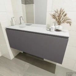 MONDIAZ OLAN 120cm Toiletmeubel Dark Grey. LEX Wastafel Talc Links 1 Kraangat 8 MONDIAZ OLAN 120cm Toiletmeubel Dark Grey. LEX Wastafel Talc Links 1 Kraangat -Zalig Baden Verkoopwinkel badkamermeubel olan dark grey model lex talc mid 0027