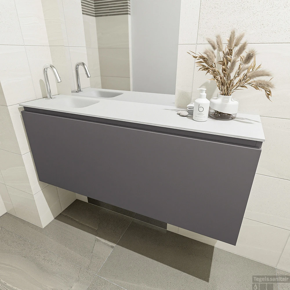 MONDIAZ OLAN 120cm Toiletmeubel Dark Grey. LEX Wastafel Talc Links 1 Kraangat 4 MONDIAZ OLAN 120cm Toiletmeubel Dark Grey. LEX Wastafel Talc Links 1 Kraangat - Afbeelding 4