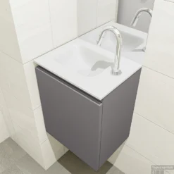 MONDIAZ OLAN 40cm Toiletmeubel Dark Grey. LEX Wastafel Talc Links 1 Kraangat -Zalig Baden Verkoopwinkel badkamermeubel olan dark grey model lex talc right 0005