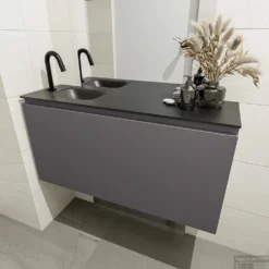 MONDIAZ OLAN 100cm Toiletmeubel Dark Grey. LEX Wastafel Urban Links 1 Kraangat -Zalig Baden Verkoopwinkel badkamermeubel olan dark grey model lex urban mid 0021