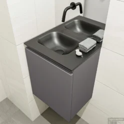 MONDIAZ OLAN 40cm Toiletmeubel Dark Grey. LEX Wastafel Urban Links Geen Kraangat -Zalig Baden Verkoopwinkel badkamermeubel olan dark grey model lex urban right 0006