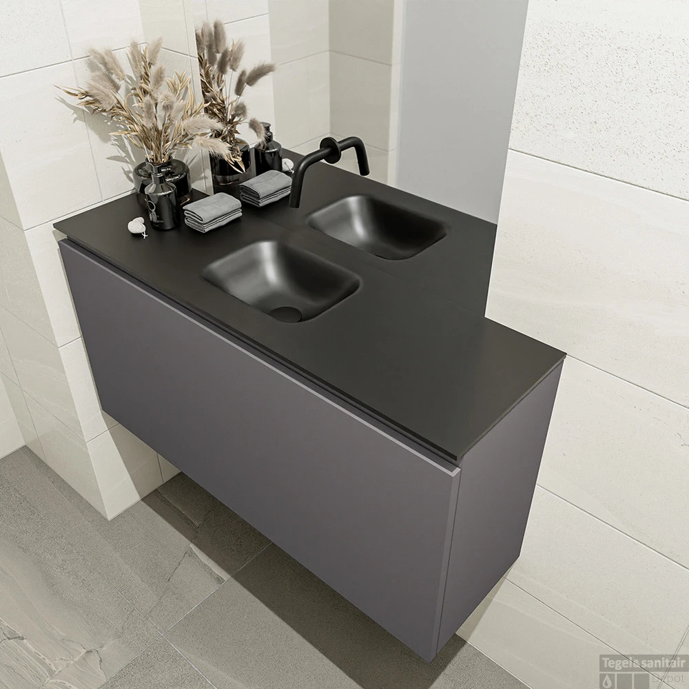 MONDIAZ OLAN 100cm Toiletmeubel Dark Grey. LEX Wastafel Urban Midden Geen Kraangat 3 MONDIAZ OLAN 100cm Toiletmeubel Dark Grey. LEX Wastafel Urban Midden Geen Kraangat - Afbeelding 3