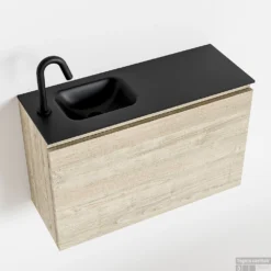 MONDIAZ OLAN 80cm Toiletmeubel Light Brown Grey. LEX Wastafel Urban Links 1 Kraangat