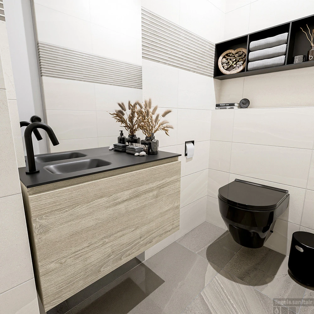 MONDIAZ OLAN 80cm Toiletmeubel Light Brown Grey. LEX Wastafel Urban Links 1 Kraangat 2 MONDIAZ OLAN 80cm Toiletmeubel Light Brown Grey. LEX Wastafel Urban Links 1 Kraangat - Afbeelding 2