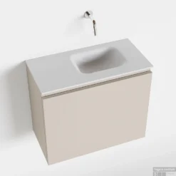 MONDIAZ OLAN 60cm Toiletmeubel Linen. LEX Wastafel Talc Rechts Geen Kraangat