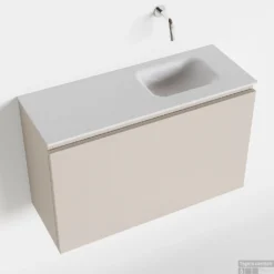 MONDIAZ OLAN 80cm Toiletmeubel Linen. LEX Wastafel Talc Rechts Geen Kraangat