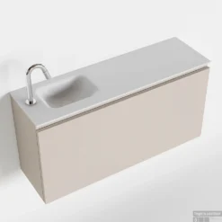 MONDIAZ OLAN 100cm Toiletmeubel Linen. LEX Wastafel Talc Links 1 Kraangat