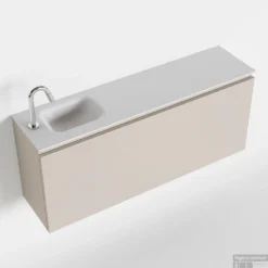 MONDIAZ OLAN 120cm Toiletmeubel Linen. LEX Wastafel Talc Links 1 Kraangat
