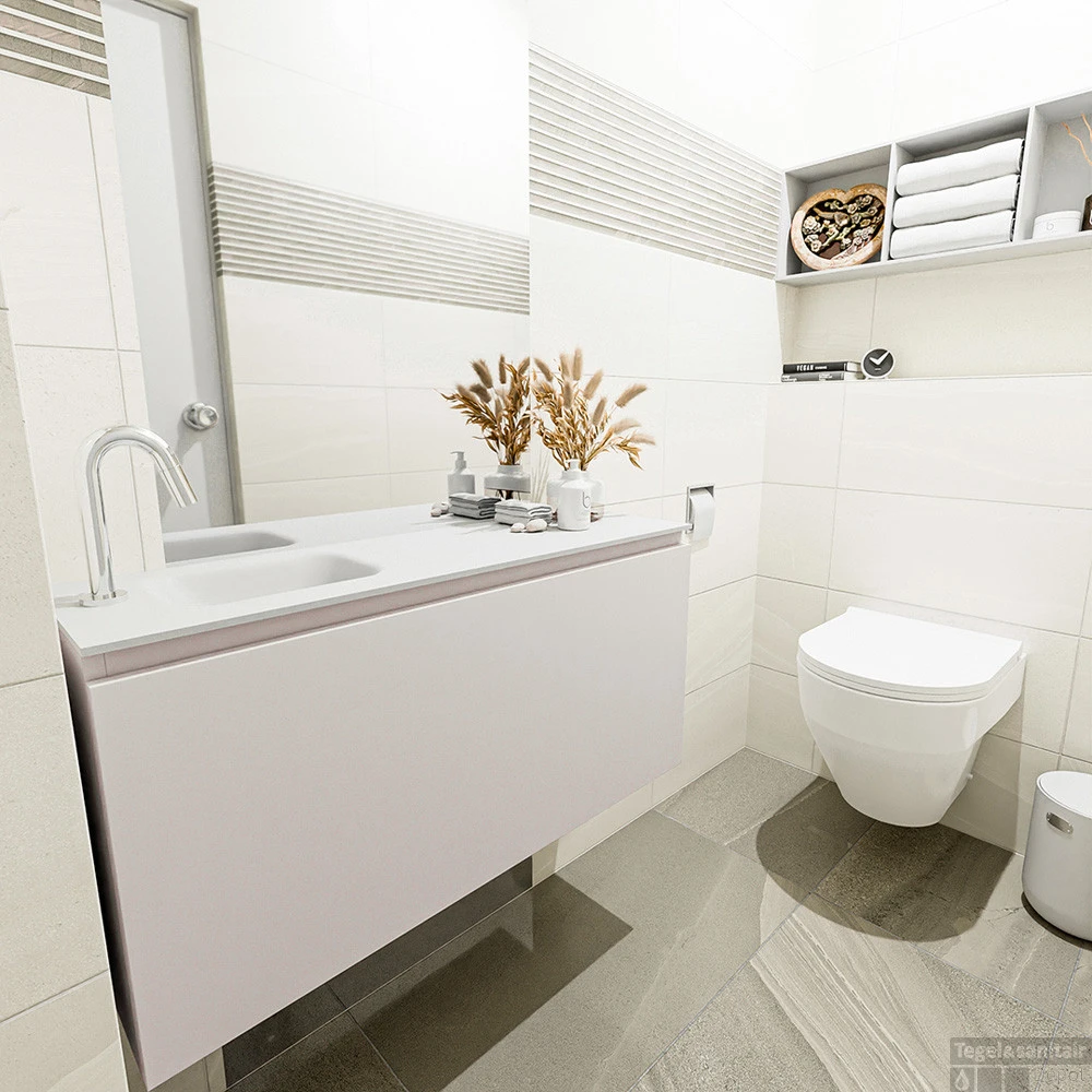 MONDIAZ OLAN 100cm Toiletmeubel Linen. LEX Wastafel Talc Links 1 Kraangat 2 MONDIAZ OLAN 100cm Toiletmeubel Linen. LEX Wastafel Talc Links 1 Kraangat - Afbeelding 2