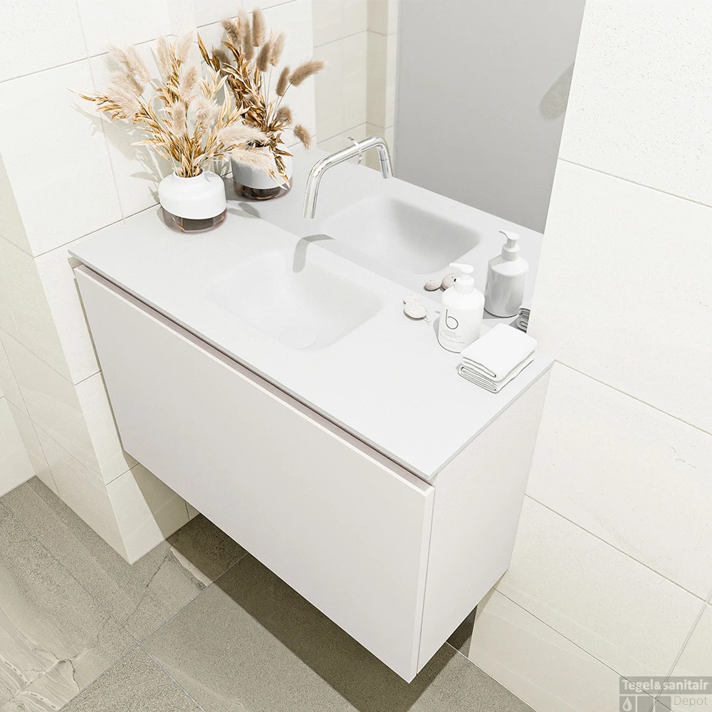 MONDIAZ OLAN 80cm Toiletmeubel Linen. LEX Wastafel Talc Midden Geen Kraangat 3 MONDIAZ OLAN 80cm Toiletmeubel Linen. LEX Wastafel Talc Midden Geen Kraangat - Afbeelding 3