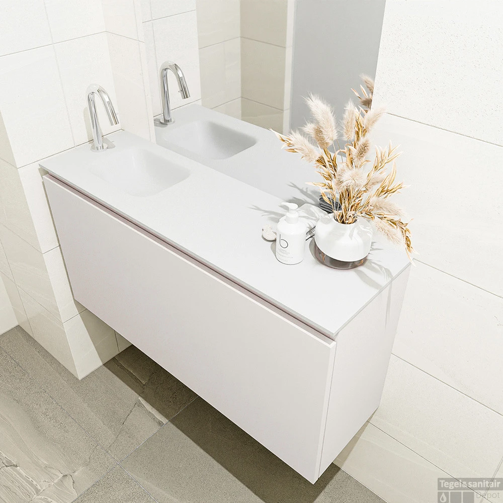 MONDIAZ OLAN 100cm Toiletmeubel Linen. LEX Wastafel Talc Links 1 Kraangat 3 MONDIAZ OLAN 100cm Toiletmeubel Linen. LEX Wastafel Talc Links 1 Kraangat - Afbeelding 3