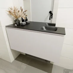 MONDIAZ OLAN 100cm Toiletmeubel Linen. LEX Wastafel Urban Rechts Geen Kraangat -Zalig Baden Verkoopwinkel badkamermeubel olan linen model lex urban mid 0024