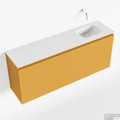 MONDIAZ OLAN 120cm Toiletmeubel Ocher. LEX Wastafel Talc Rechts Geen Kraangat