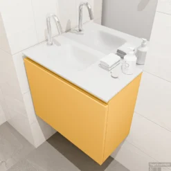 MONDIAZ OLAN 60cm Toiletmeubel Ocher. LEX Wastafel Talc Links 1 Kraangat -Zalig Baden Verkoopwinkel badkamermeubel olan ocher model lex talc right 0009