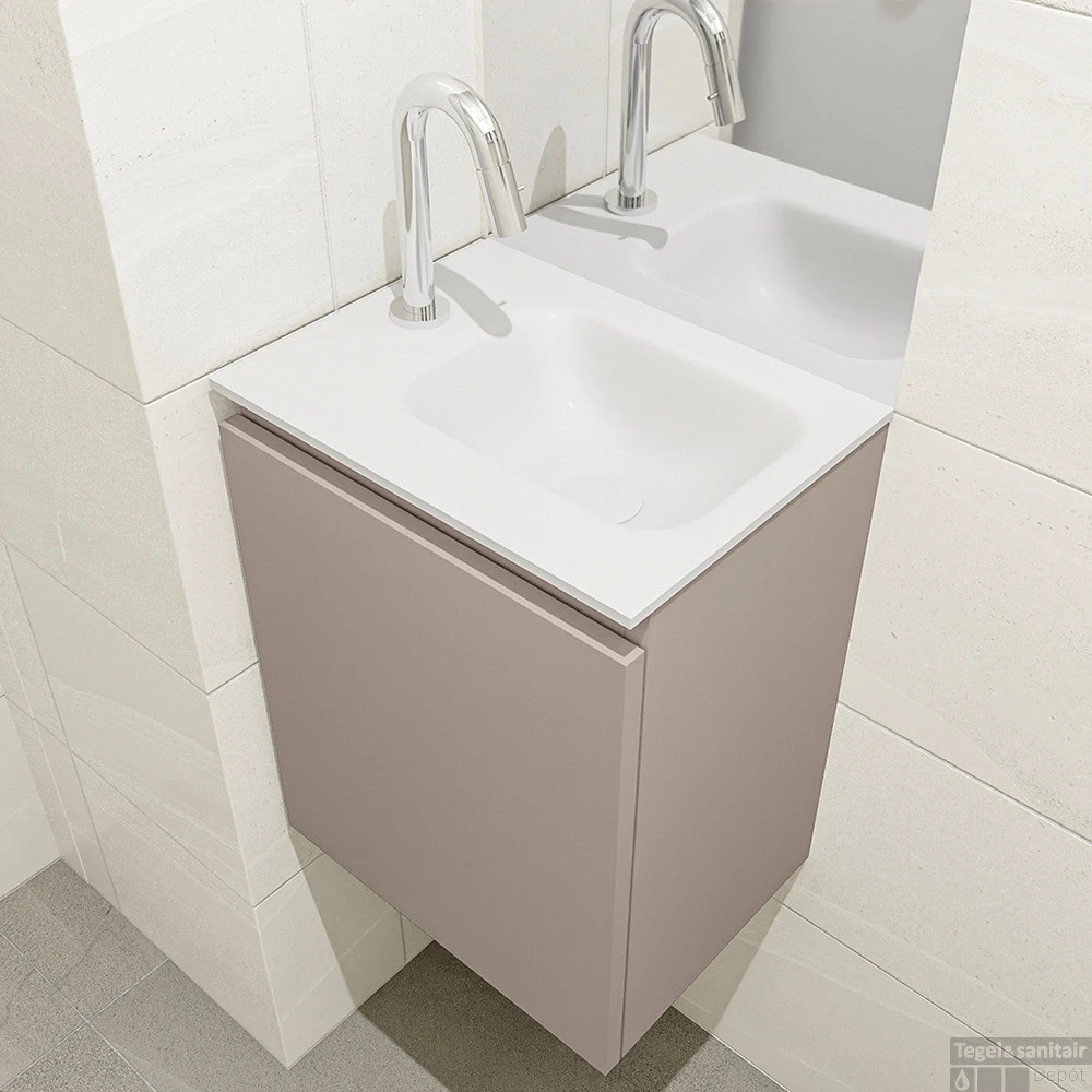 MONDIAZ OLAN 40cm Toiletmeubel Smoke. LEX Wastafel Talc Rechts 1 Kraangat 3 MONDIAZ OLAN 40cm Toiletmeubel Smoke. LEX Wastafel Talc Rechts 1 Kraangat - Afbeelding 3