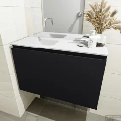 MONDIAZ OLAN 80cm Toiletmeubel Urban. LEX Wastafel Talc Links Geen Kraangat -Zalig Baden Verkoopwinkel badkamermeubel olan urban model lex talc mid 0016