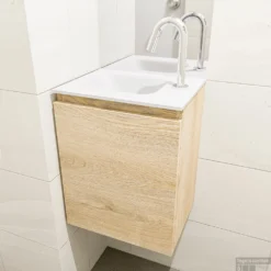 MONDIAZ OLAN 40cm Toiletmeubel Washed_oak. LEX Wastafel Talc Links 1 Kraangat -Zalig Baden Verkoopwinkel badkamermeubel olan washed oak model lex talc mid 00005