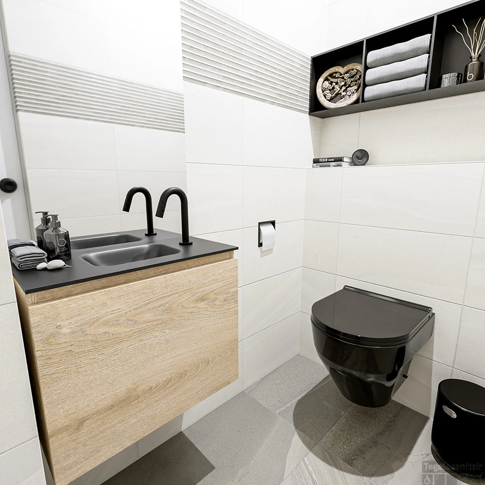 MONDIAZ OLAN 60cm Toiletmeubel Washed_oak. LEX Wastafel Urban Midden 1 Kraangat 2 MONDIAZ OLAN 60cm Toiletmeubel Washed_oak. LEX Wastafel Urban Midden 1 Kraangat - Afbeelding 2