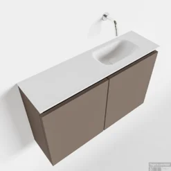 MONDIAZ TURE 80cm Toiletmeubel Smoke. EDEN Wastafel Talc Rechts Geen Kraangat