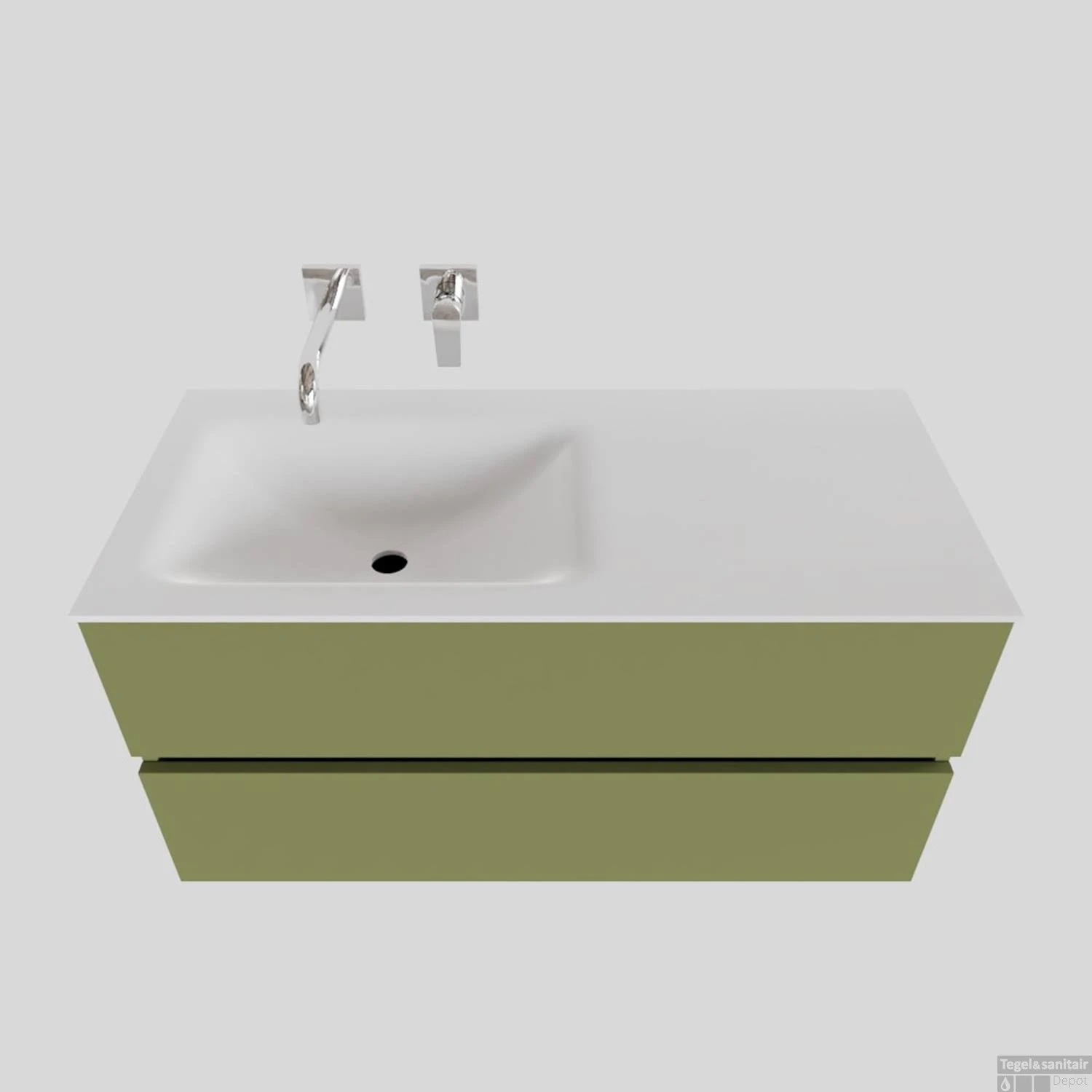 Badkamermeubel Solid Surface BWS Oslo 100x46 Cm Links Mat Groen (zonder Kraangaten) 1 Badkamermeubel Solid Surface BWS Oslo 100x46 Cm Links Mat Groen (zonder Kraangaten)