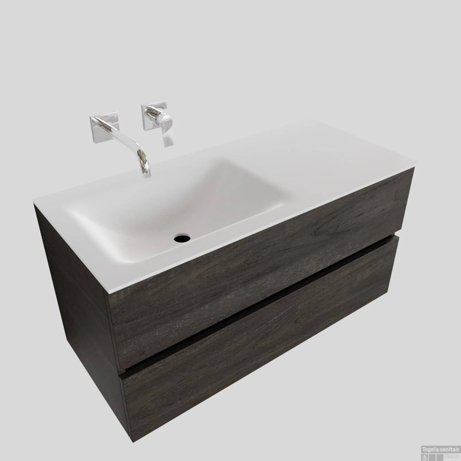 Badkamermeubel Solid Surface BWS Oslo 100x46 Cm Links Wood Dark Brown (0 Kraangaten) 2 Badkamermeubel Solid Surface BWS Oslo 100x46 Cm Links Wood Dark Brown (0 Kraangaten) - Afbeelding 2