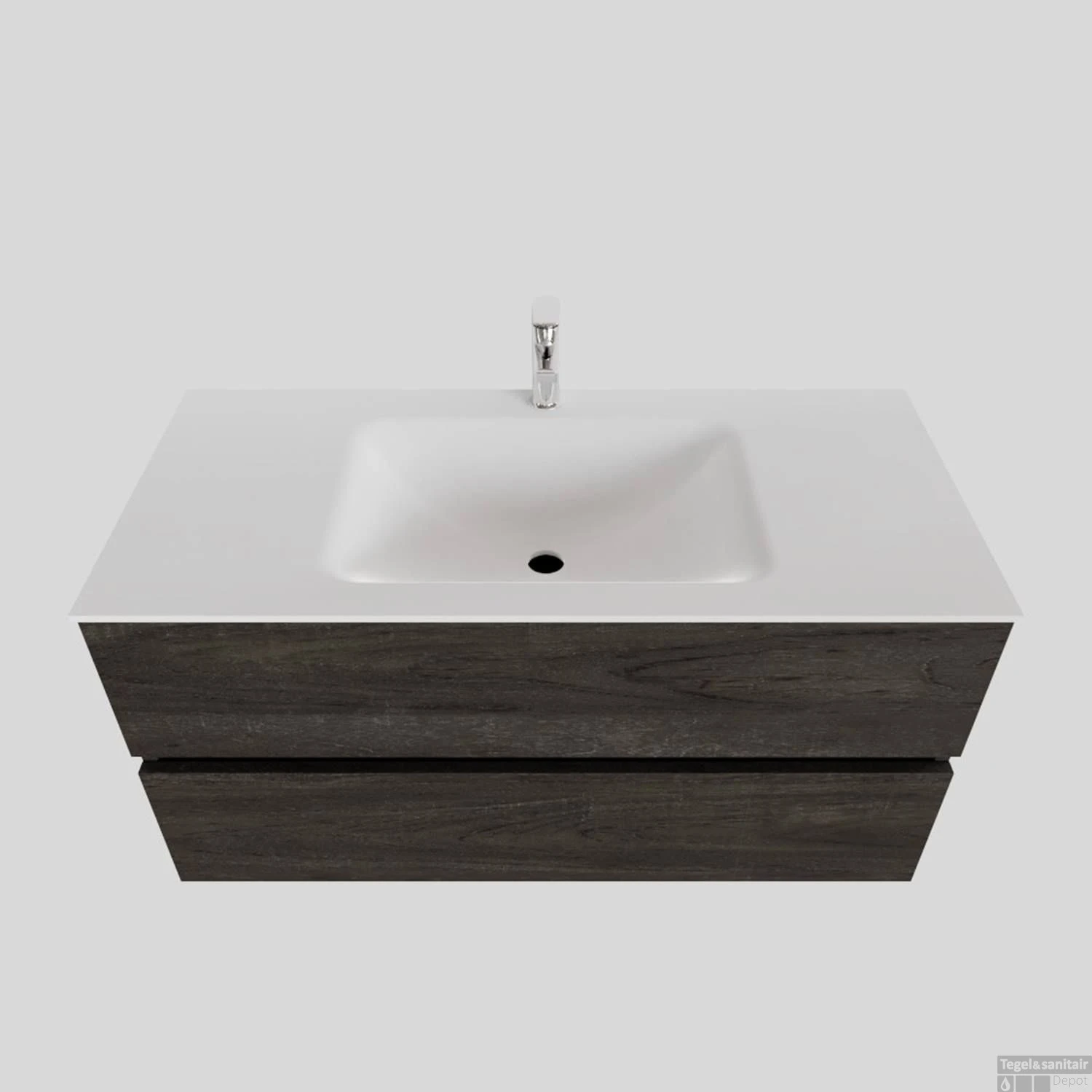 Badkamermeubel Solid Surface BWS Oslo 100x46 Cm Midden Wood Dark Brown (met 1 Kraangat) 1 Badkamermeubel Solid Surface BWS Oslo 100x46 Cm Midden Wood Dark Brown (met 1 Kraangat)