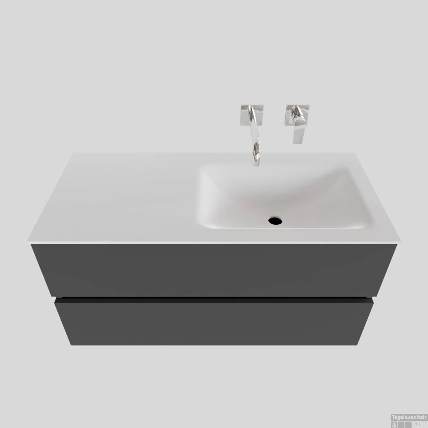 Badkamermeubel Solid Surface BWS Oslo 100x46 Cm Rechts Mat Antraciet (zonder Kraangaten) 1 Badkamermeubel Solid Surface BWS Oslo 100x46 Cm Rechts Mat Antraciet (zonder Kraangaten)