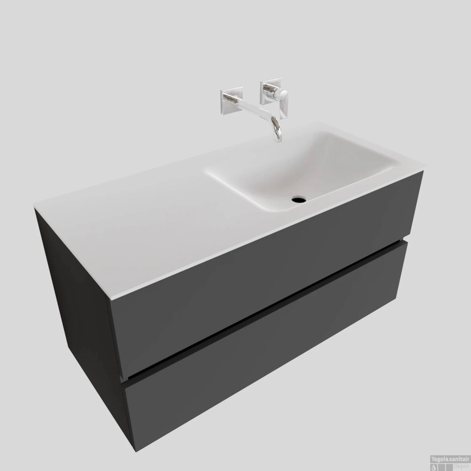 Badkamermeubel Solid Surface BWS Oslo 100x46 Cm Rechts Mat Antraciet (zonder Kraangaten) 2 Badkamermeubel Solid Surface BWS Oslo 100x46 Cm Rechts Mat Antraciet (zonder Kraangaten) - Afbeelding 2