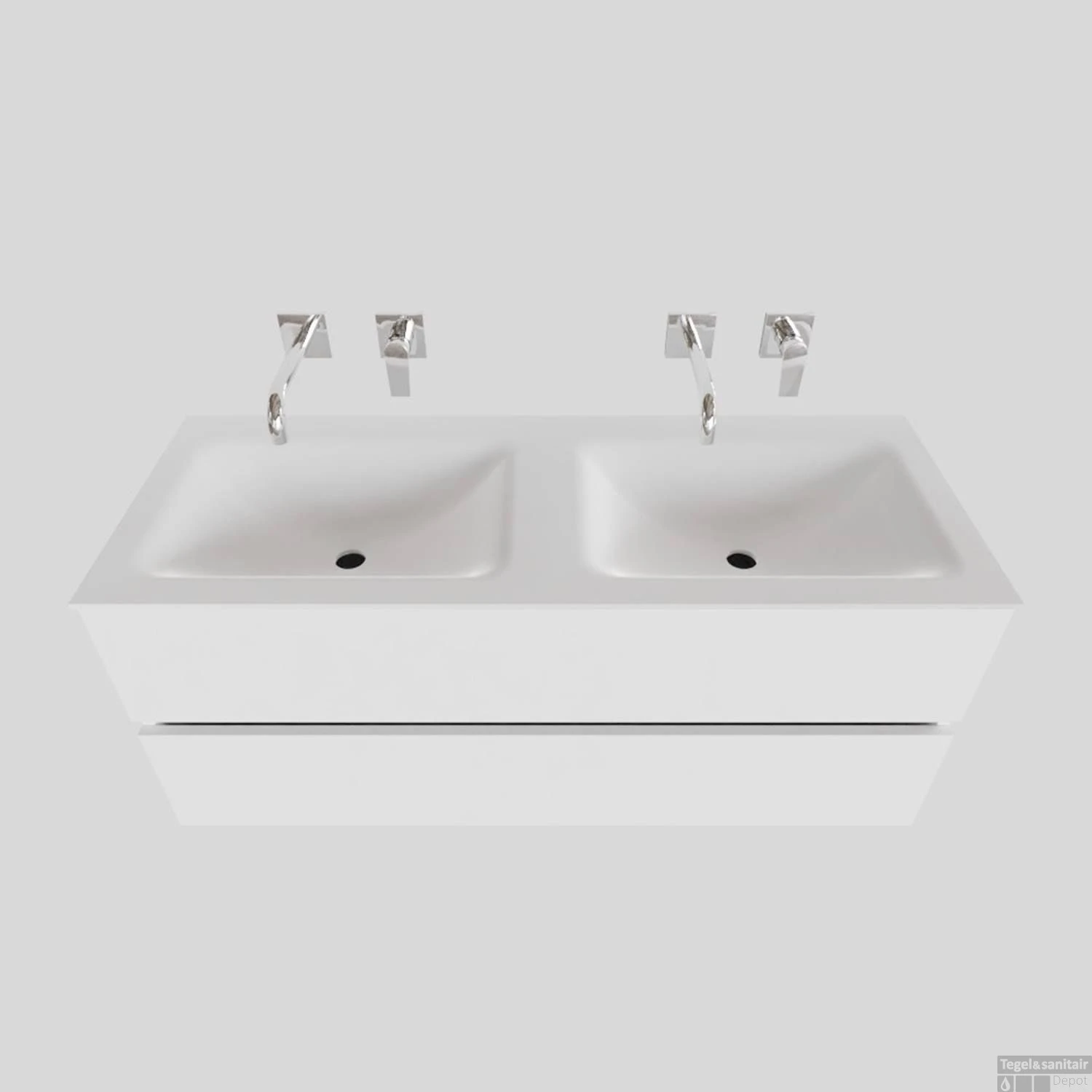 Badkamermeubel Solid Surface BWS Oslo 120x46 Cm Dubbel Mat Wit (0 Kraangaten) 1 Badkamermeubel Solid Surface BWS Oslo 120x46 Cm Dubbel Mat Wit (0 Kraangaten)