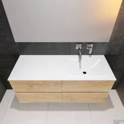 Badkamermeubel Solid Surface BWS Oslo 120x46 Cm Rechts Wood Washed Oak 4 Laden (0 Kraangaten) -Zalig Baden Verkoopwinkel badkamermeubel solid surface bws oslo 120x46 cm rechts wood washed oak 4 laden 0 kraangaten pc75341287 00291 3