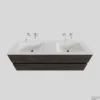 Badkamermeubel Solid Surface BWS Oslo 150x46 Cm Dubbel Wood Dark Brown 4 Laden (0 Kraangaten)
