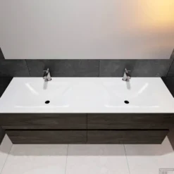 Badkamermeubel Solid Surface BWS Oslo 150x46 Cm Dubbel Wood Dark Brown 4 Laden (2 Kraangaten) -Zalig Baden Verkoopwinkel badkamermeubel solid surface bws oslo 150x46 cm dubbel wood dark brown 4 laden 2 kraangaten pc75341309 00313 3