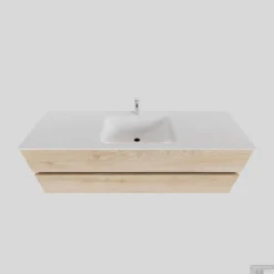 Badkamermeubel Solid Surface BWS Oslo 150x46 Cm Midden Wood Washed Oak (met 1 Kraangat)