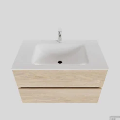 Badkamermeubel Solid Surface BWS Oslo 80x46 Cm Wood Washed Oak (1 Kraangat)