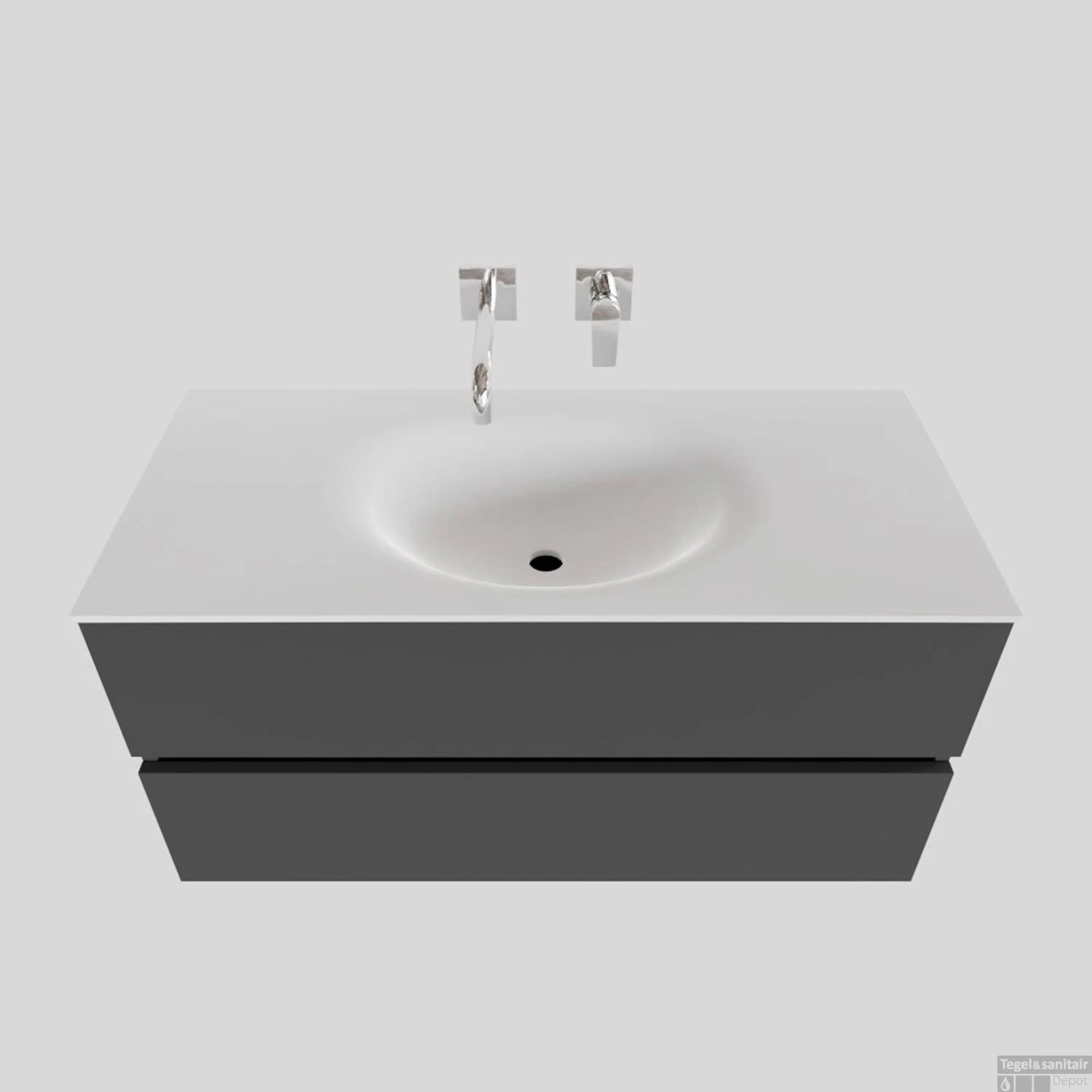 Badkamermeubel Solid Surface BWS Stockholm 100x46 Cm Midden Mat Antraciet (zonder Kraangat) 1 Badkamermeubel Solid Surface BWS Stockholm 100x46 Cm Midden Mat Antraciet (zonder Kraangat)