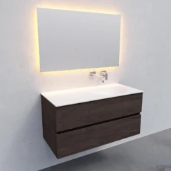 Badkamermeubel Solid Surface BWS Stockholm 100x46 Cm Rechts Wood Dark Brown (0 Kraangaten) -Zalig Baden Verkoopwinkel badkamermeubel solid surface bws stockholm 100x46 cm rechts wood dark brown 0 kraangaten