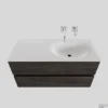 Badkamermeubel Solid Surface BWS Stockholm 100x46 Cm Rechts Wood Dark Brown (0 Kraangaten)