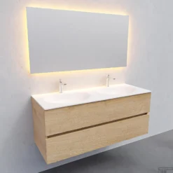 Badkamermeubel Solid Surface BWS Stockholm 120x46 Cm Dubbel Wood Washed Oak (met 2 Kraangaten) -Zalig Baden Verkoopwinkel badkamermeubel solid surface bws stockholm 120x46 cm dubbel wood washed oak met 2 kraangaten