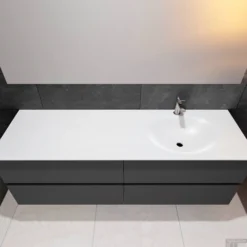 Badkamermeubel Solid Surface BWS Stockholm 150x46 Cm Rechts Mat Antraciet 4 Laden (met 1 Kraangat) -Zalig Baden Verkoopwinkel badkamermeubel solid surface bws stockholm 150x46 cm rechts mat antraciet 4 laden met 1 kraanga pc75341138 00142 3