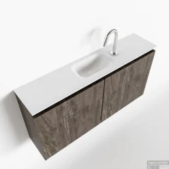 MONDIAZ TURE 100cm Toiletmeubel Dark Brown. EDEN Wastafel Talc Midden 1 Kraangat