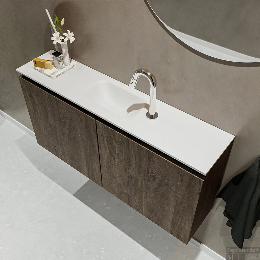 MONDIAZ TURE 100cm Toiletmeubel Dark Brown. EDEN Wastafel Talc Midden 1 Kraangat 3 MONDIAZ TURE 100cm Toiletmeubel Dark Brown. EDEN Wastafel Talc Midden 1 Kraangat - Afbeelding 3