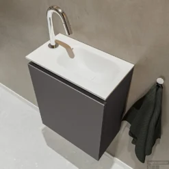 MONDIAZ TURE 40cm Toiletmeubel Dark Grey. EDEN Wastafel Talc Rechts 1 Kraangat -Zalig Baden Verkoopwinkel badkamermeubel ture dark grey model eden talc sidetop 0003
